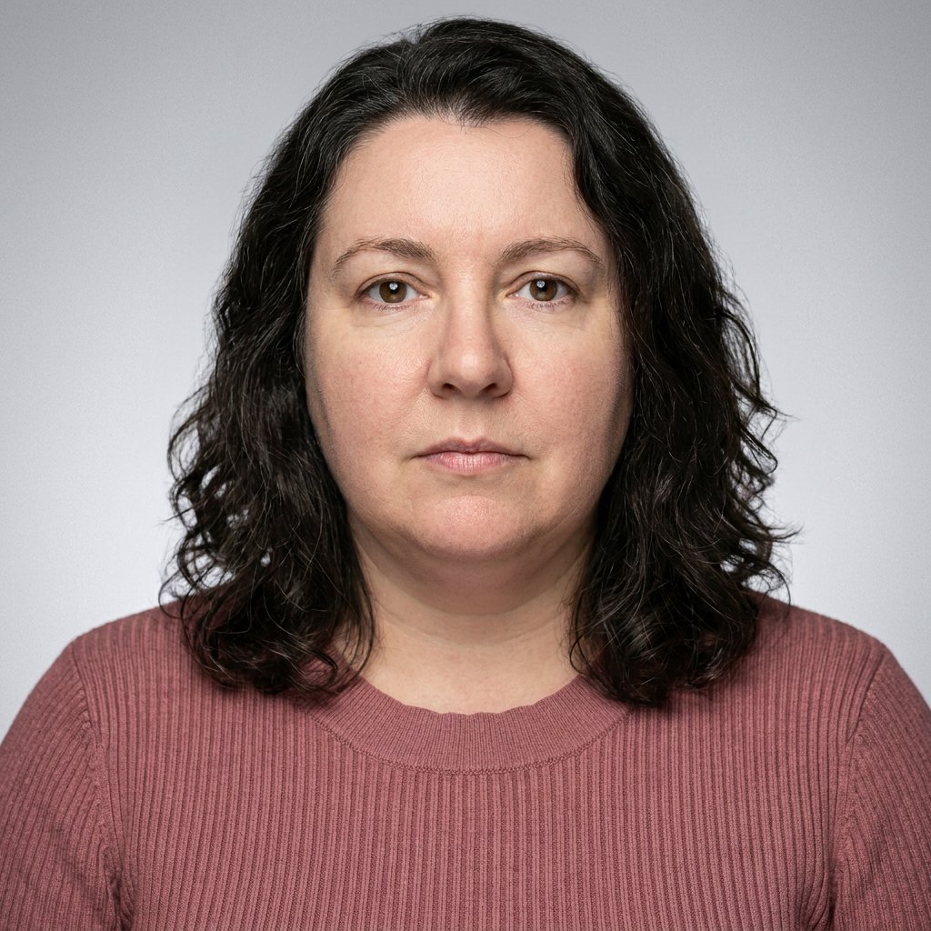 Wygenerowane zdjęcie aktorskie — Top z dzianiny · Jasna szarość, przykład 17