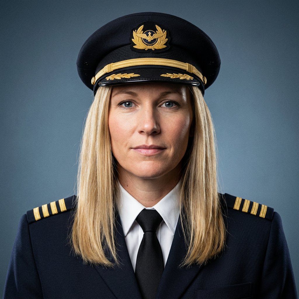 AI aviation headshot – Captain Uniform · Slate Blue (example 3)