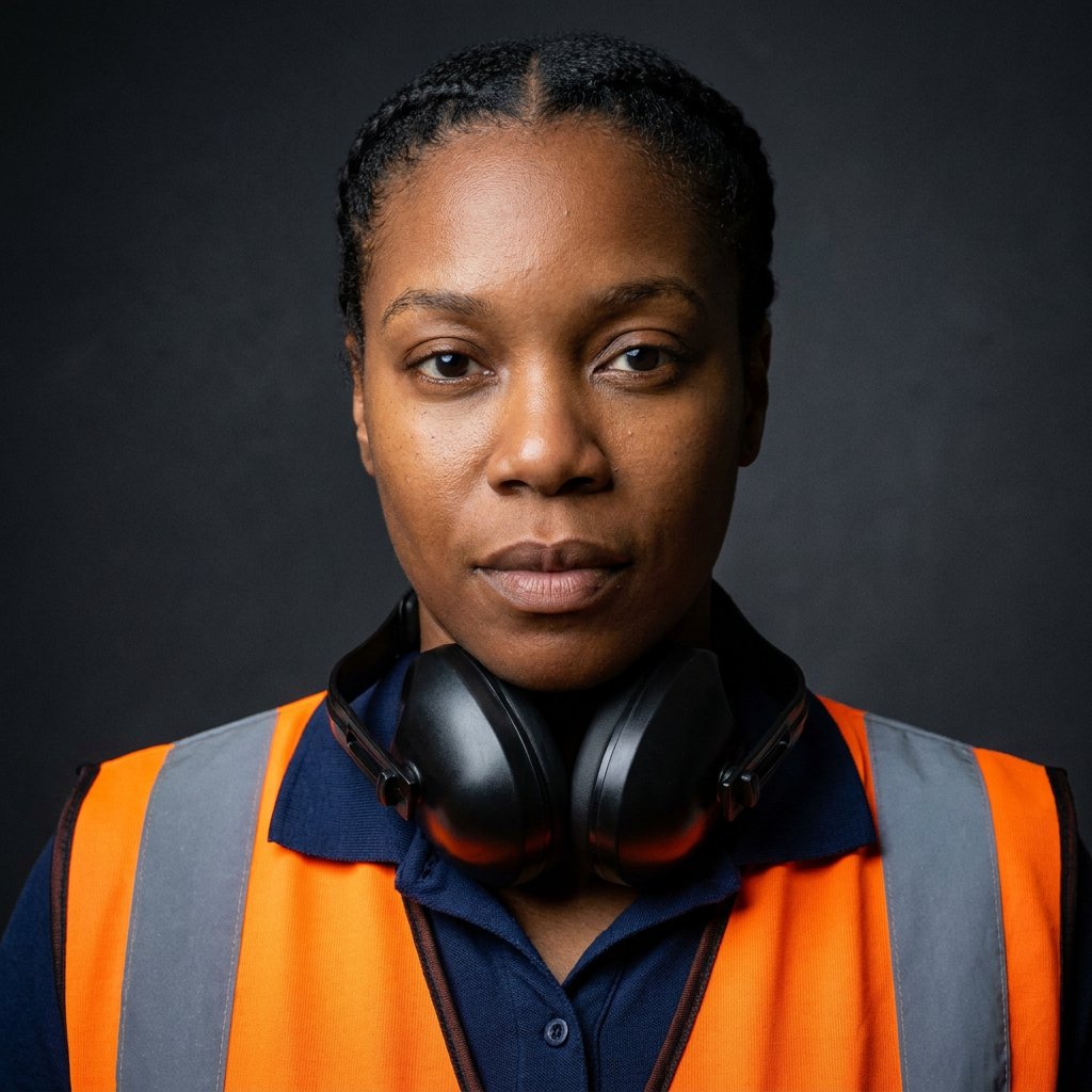 AI aviation headshot – Ground Crew Hi-Vis · Charcoal (example 13)