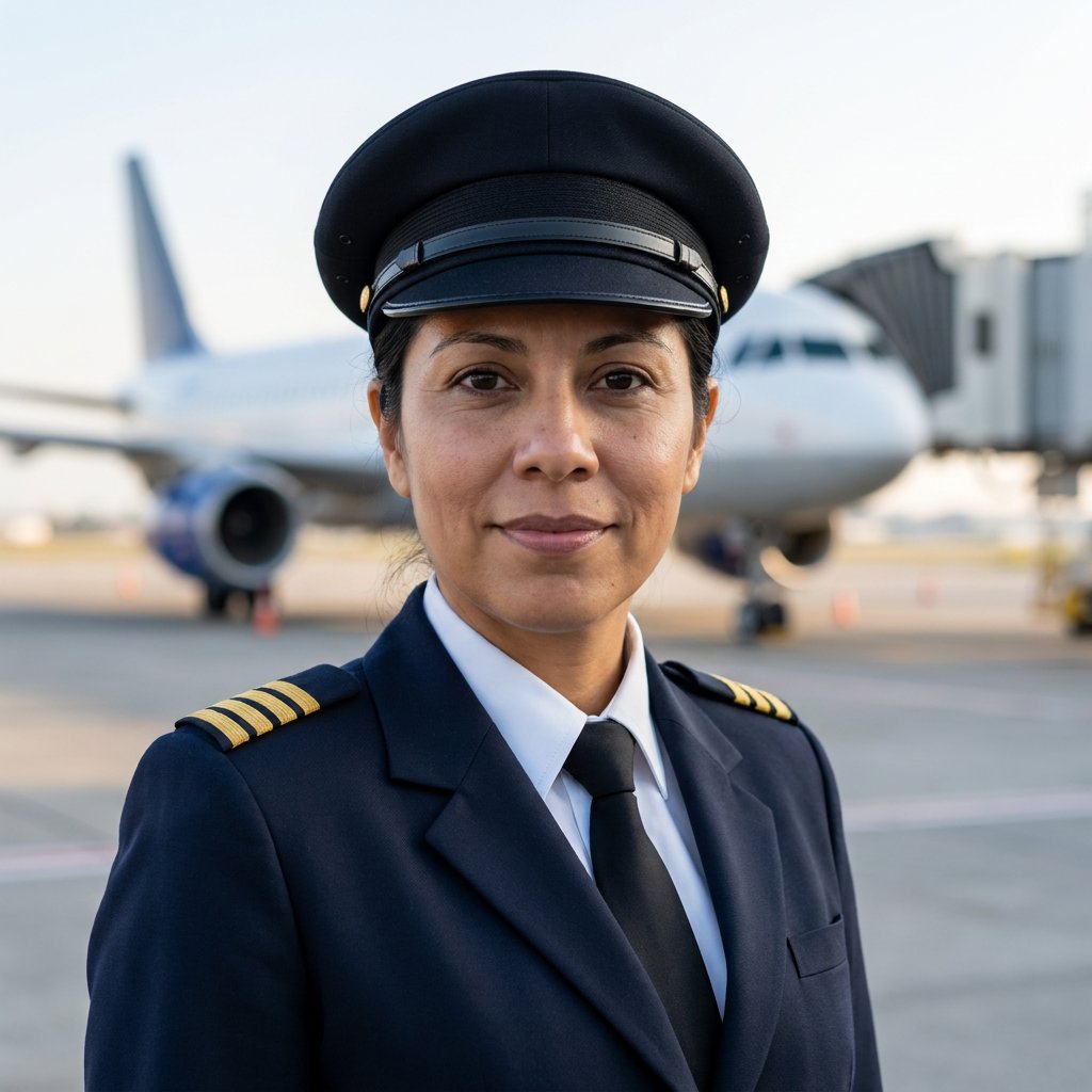 AI aviation headshot – Captain Uniform · Airport Apron (example 1)
