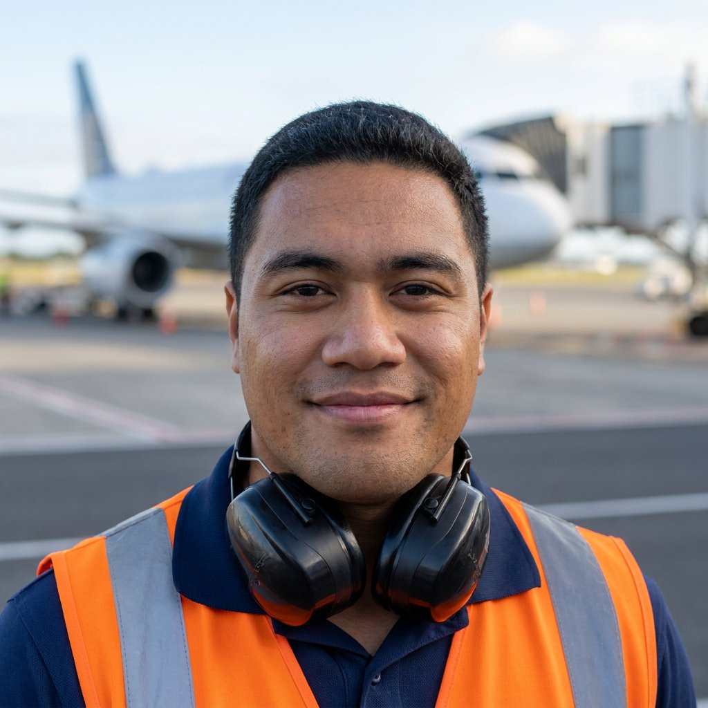 AI aviation headshot – Ground Crew Hi-Vis · Airport Apron (example 8)