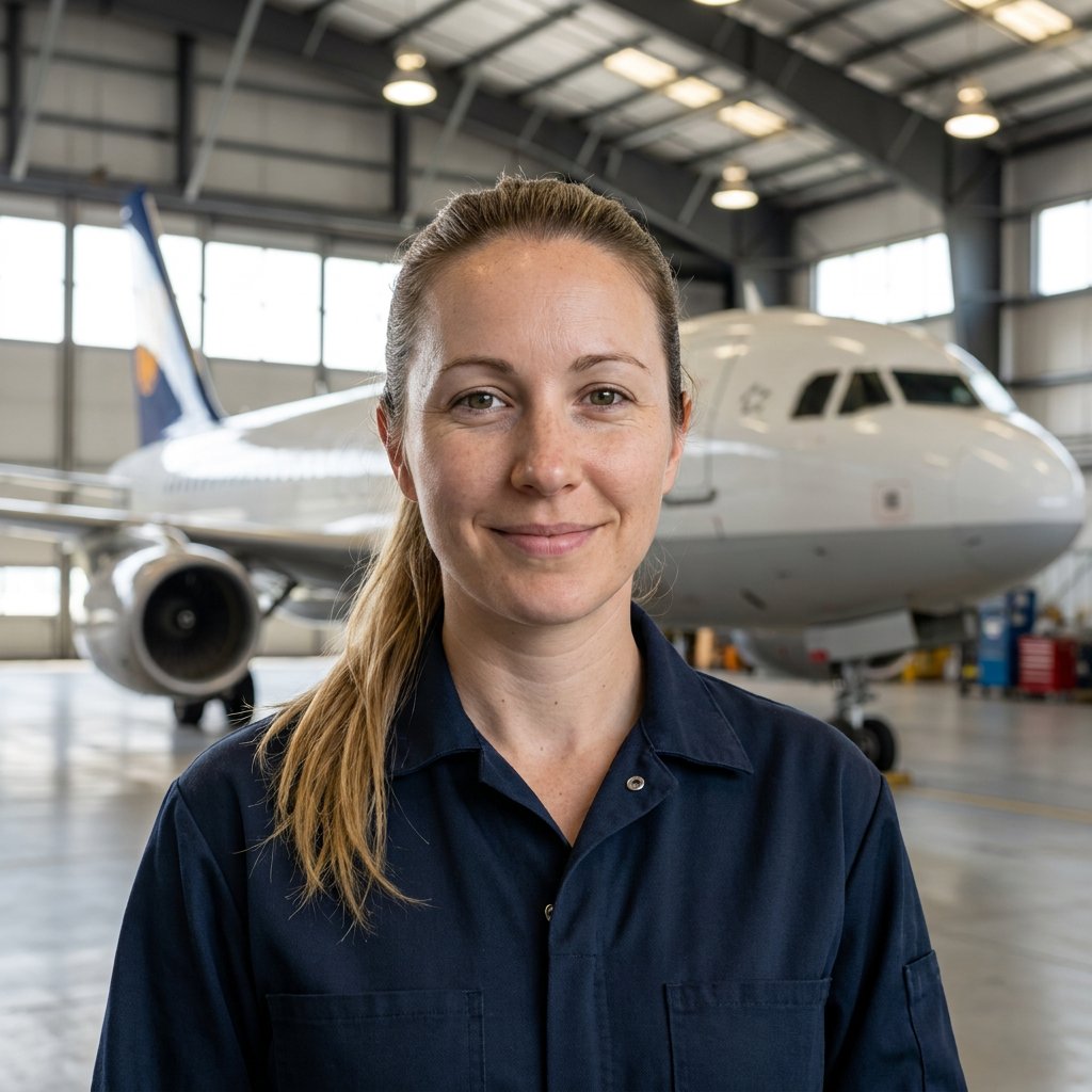 AI aviation headshot – Mechanic · Hangar (example 11)