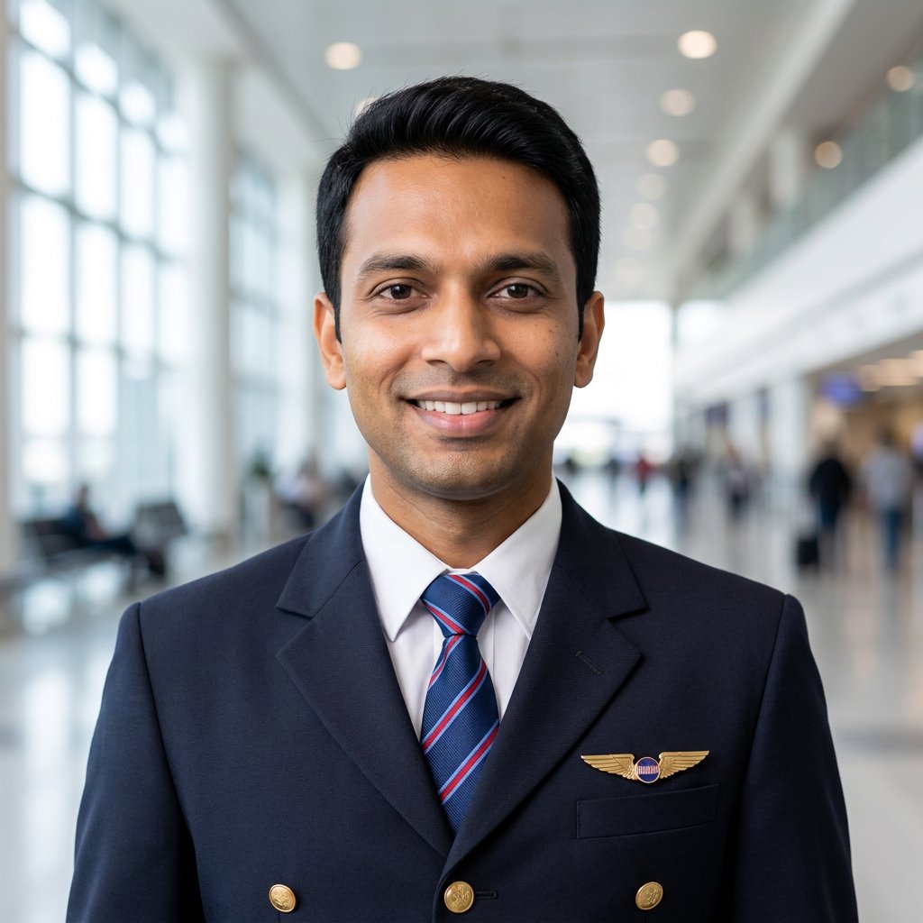 AI aviation headshot – Steward Uniform · Airport Terminal (example 14)