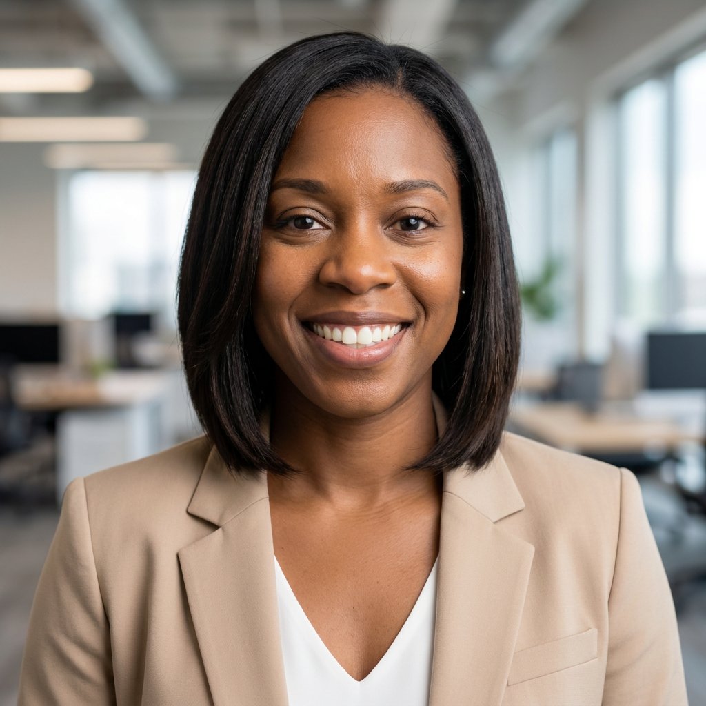 AI aviation headshot – Blazer & Open Collar · Modern Office (example 7)