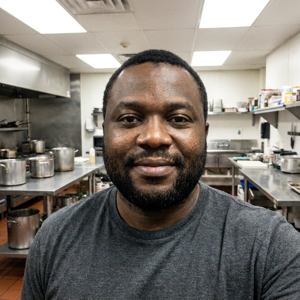 Selfie casual prima del ritratto da chef con l’IA (esempio 5)