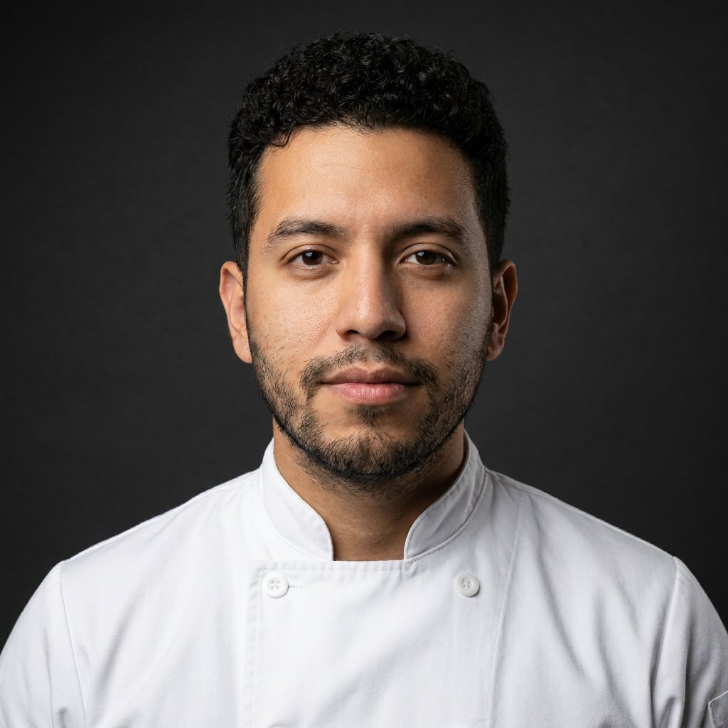 Ritratto da chef con l’IA – Giacca da chef bianca · Antracite (esempio 3)