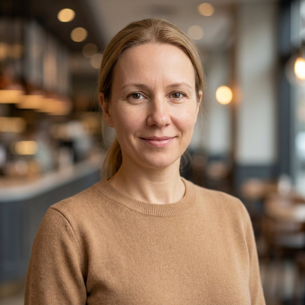 Professionelt AI-portrætresultat, Café · Cashmere (eksempel 7)