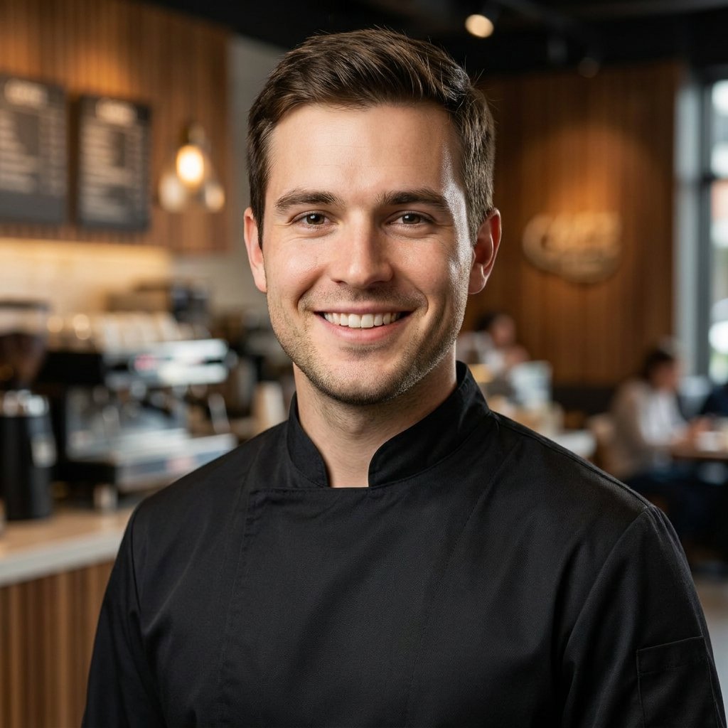 Caffetteria – opzione di sfondo per i ritratti da chef con l’IA