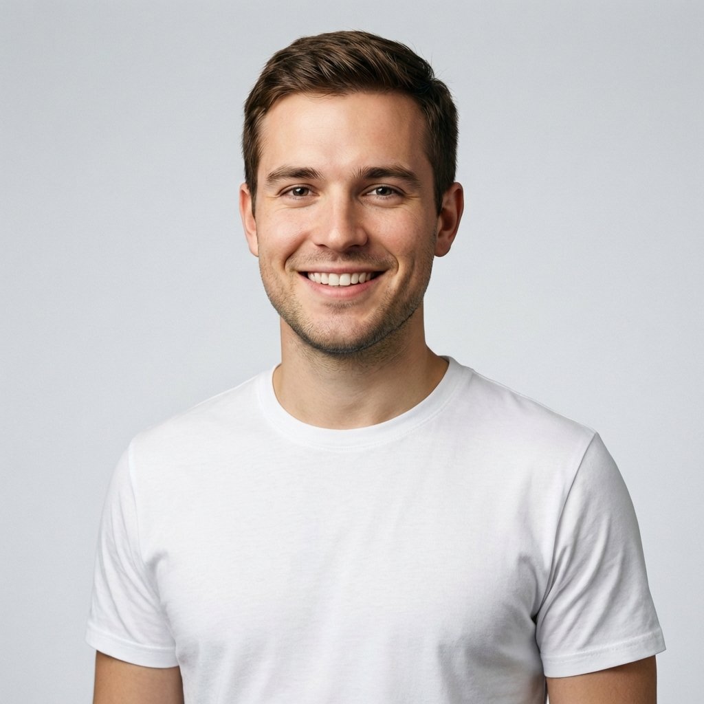 T-shirt semplice – opzione di look per i ritratti da portfolio con l’IA