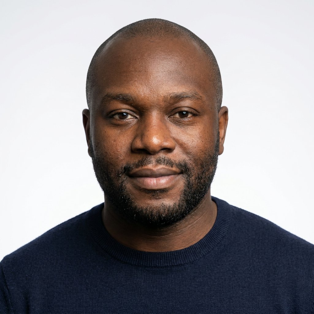 AI actor headshot – Crew Neck Sweater · Clean White (example 18)