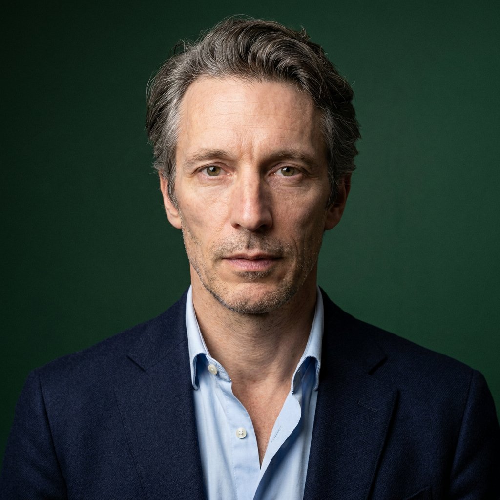 AI executive headshot – Blazer & Open Collar · Forest Green (example 5)