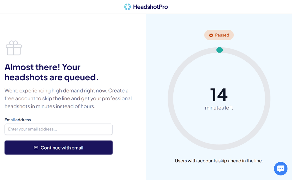 HeadshotPro, écran 1 du parcours gratuit