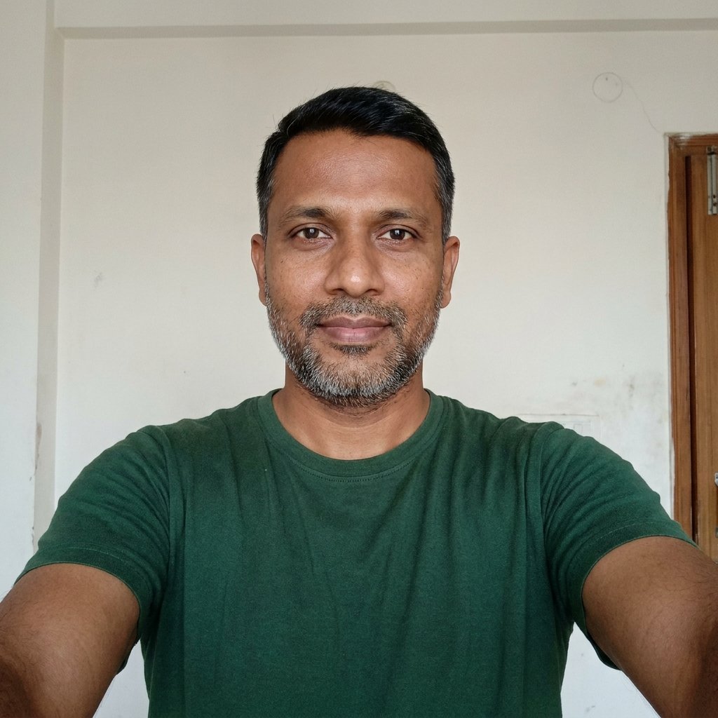 Un selfie ordinaire au téléphone du même homme en t-shirt vert, pris à bout de bras contre un mur d’appartement nu