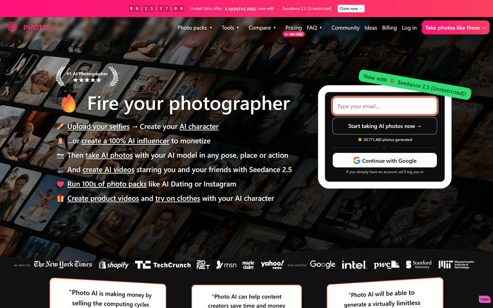 Photo AI, écran 1 du parcours gratuit