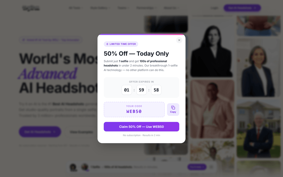 Try It On AI, écran 1 du parcours gratuit