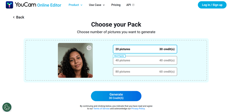 YouCam (Perfect Corp), écran 1 du parcours gratuit